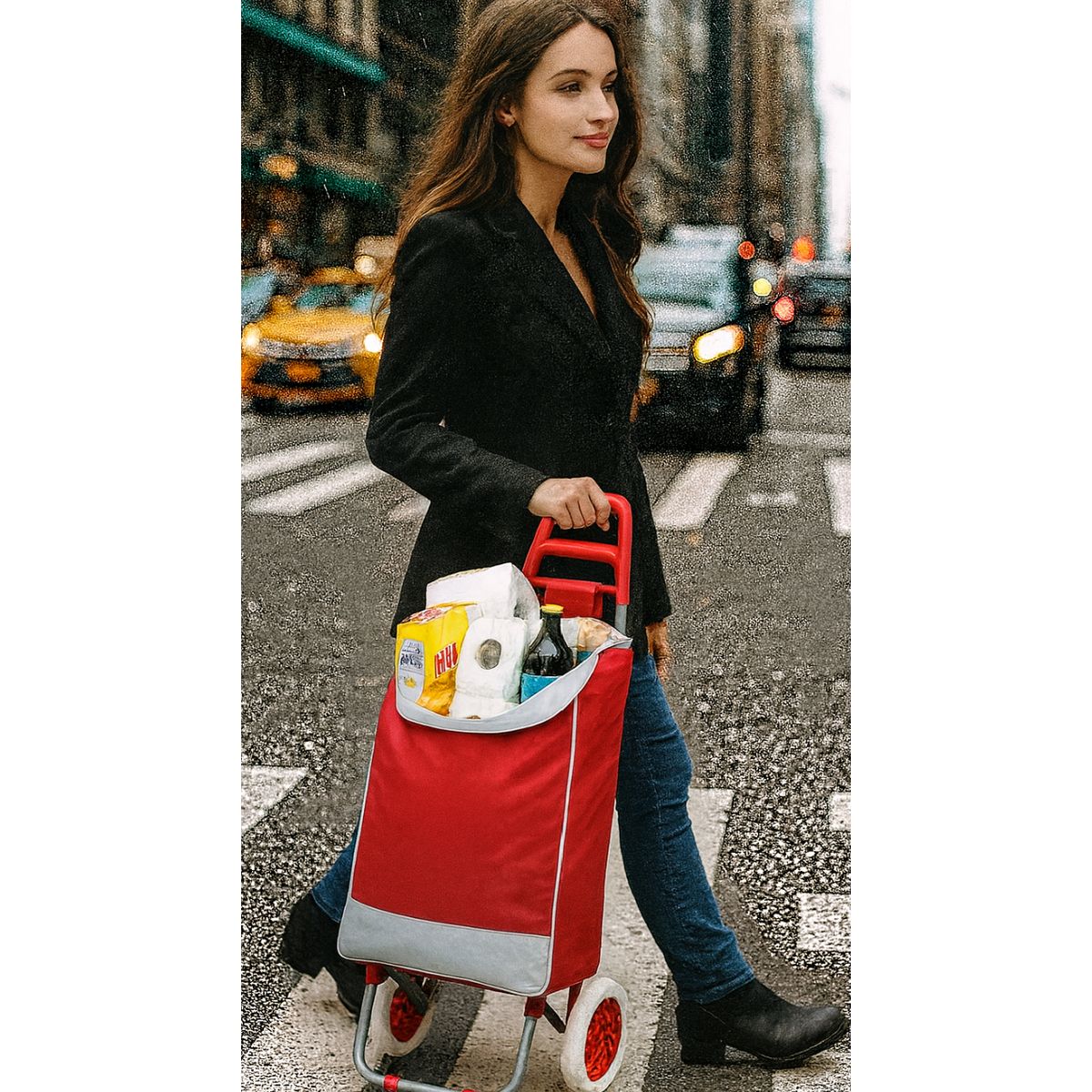 GENERICO - COCHE GRANDE CARRITO COMPRAS MERCADO HOGAR CON BOLSILLO Y CIERRE ROJO