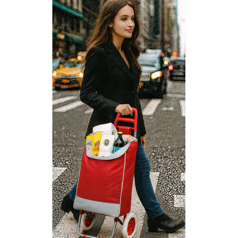GENERICO - COCHE GRANDE CARRITO COMPRAS MERCADO HOGAR CON BOLSILLO Y CIERRE ROJO