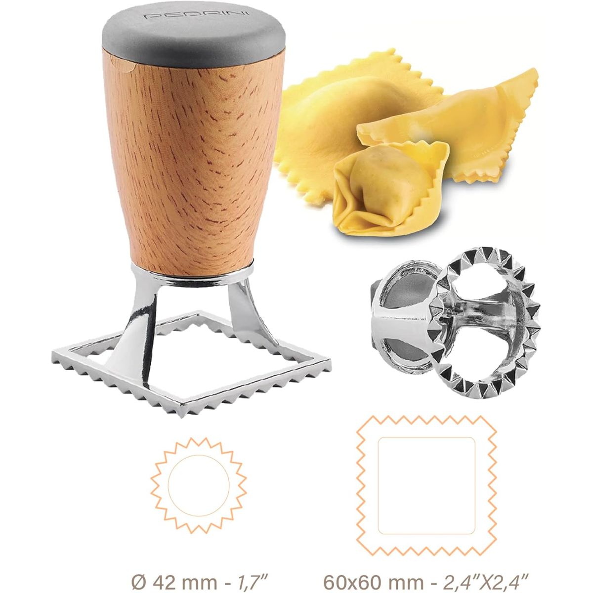 PEDRINI - Cortador de ravioles 2 en 1, con contenedor, cuadrado y redondo Pedrini