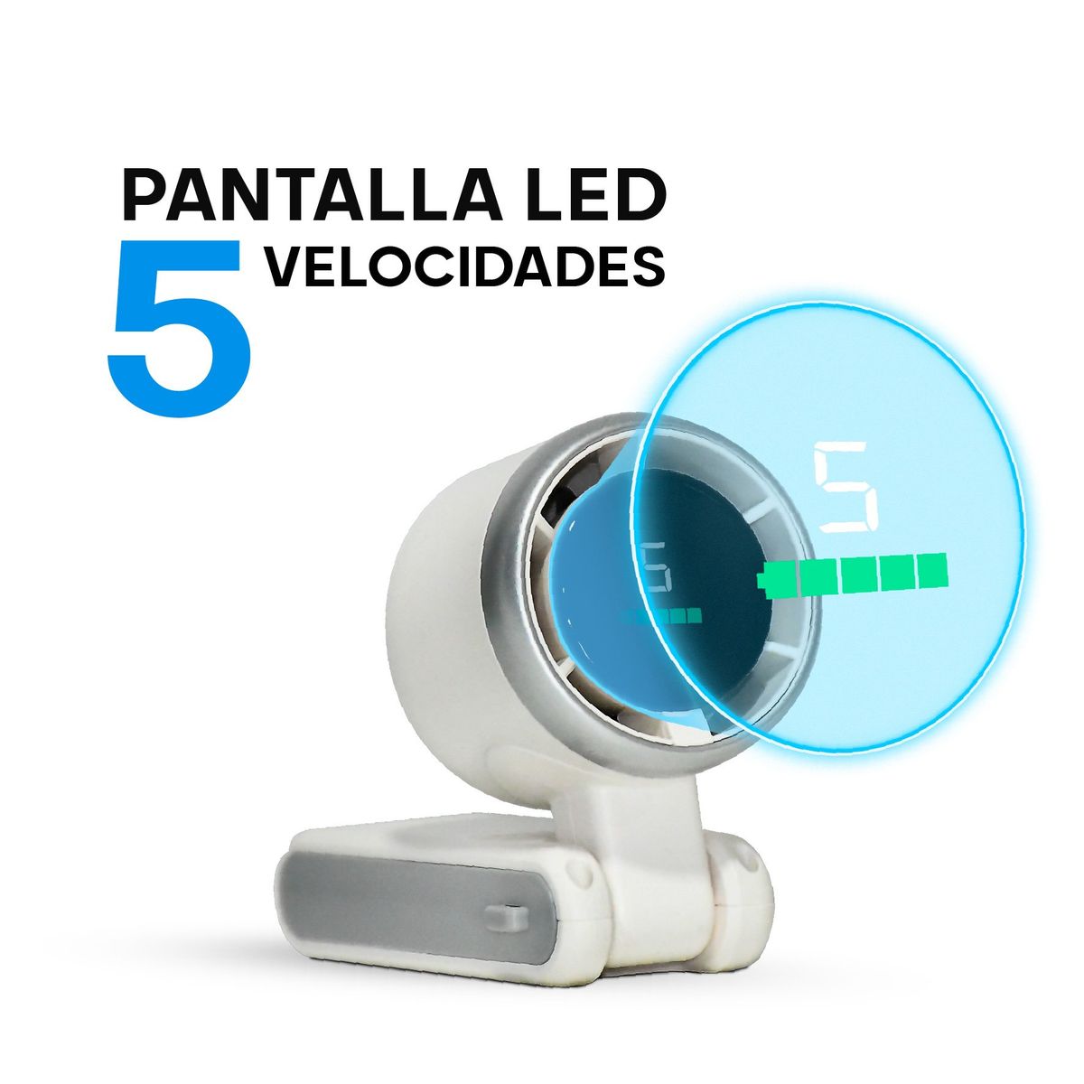 GENERICO - Ventilador Portátil Recargable 5 Velocidades – Mano, Cuello y Escritorio con Pantalla LED