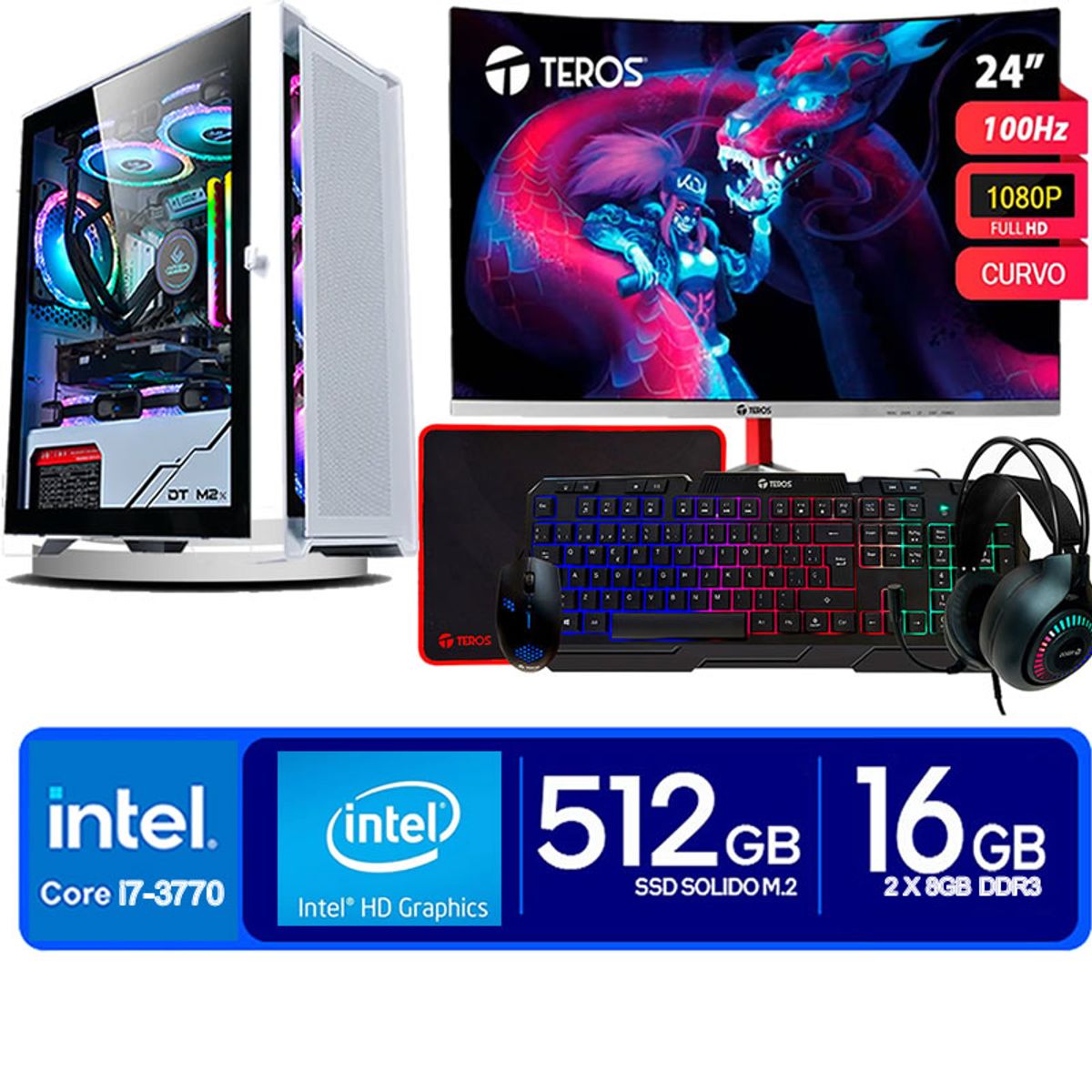 INTEL - Computadora Pc Intel Core i7 3770  Monitor 24 fhd' RAM 16 GB SSD 500 GB