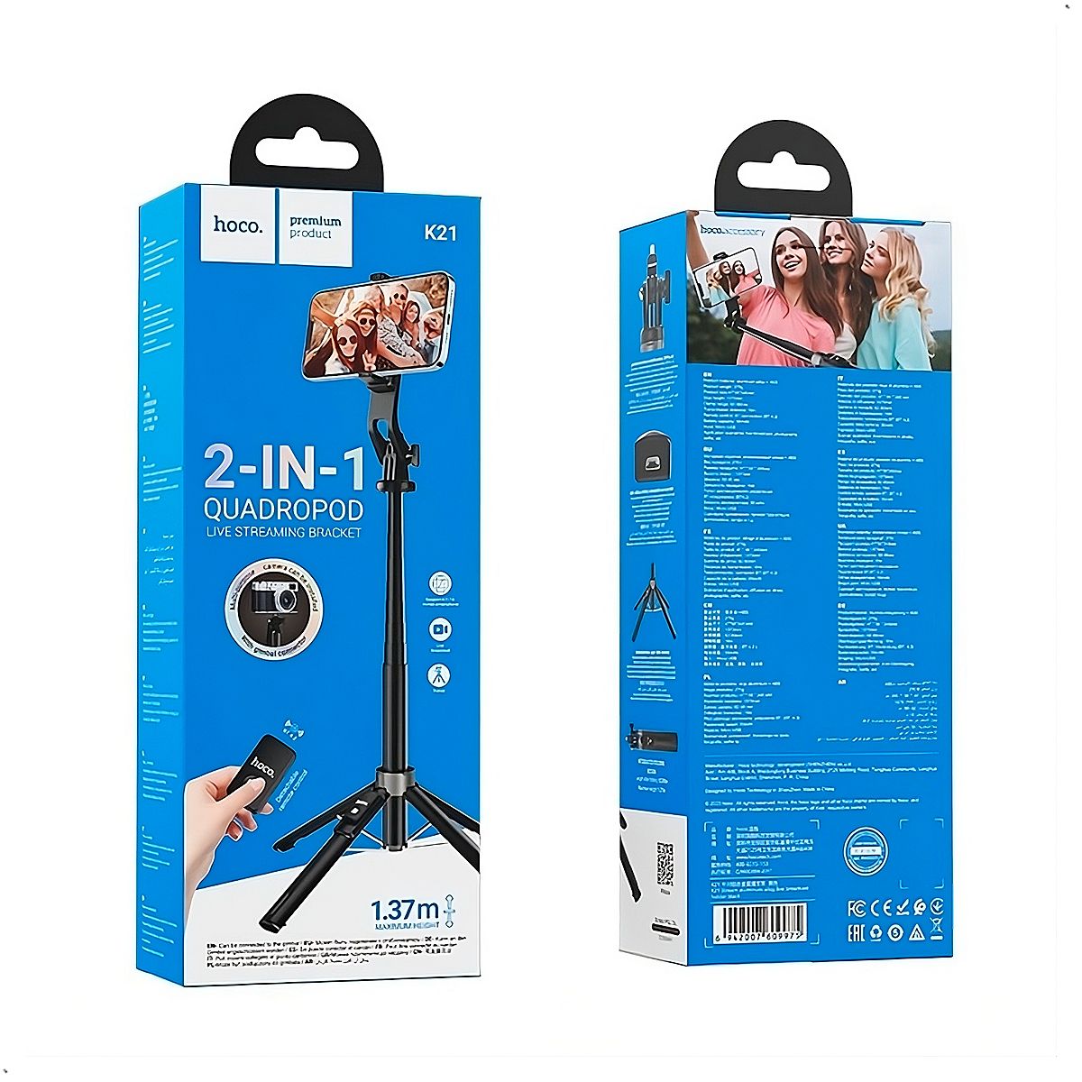 HOCO - trípode Palo Selfie Hoco K21 Live Control Remoto 2 in 1 de 137m