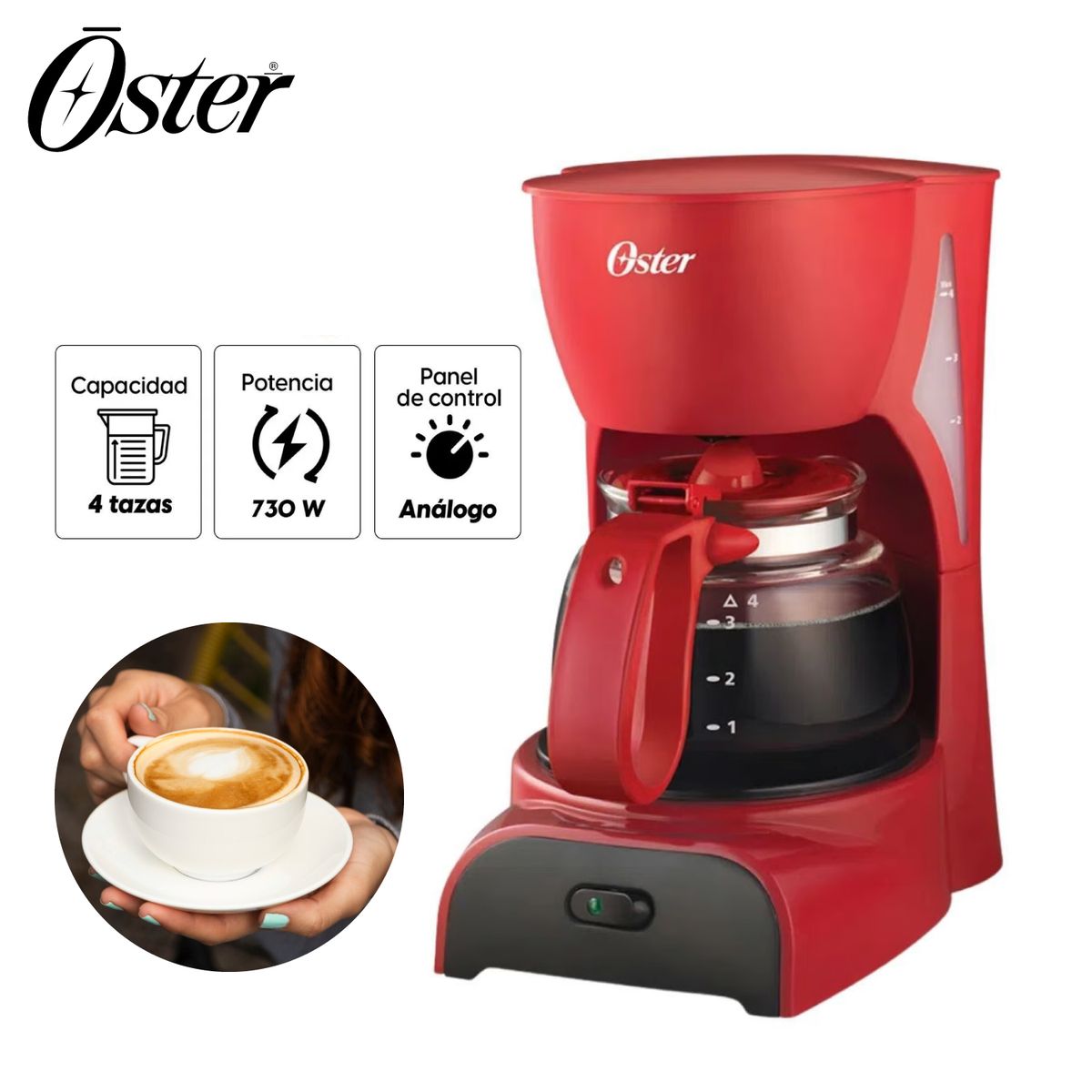 OSTER - Cafetera Oster con filtro permanente de 4 tazas BVSTDCDR5R