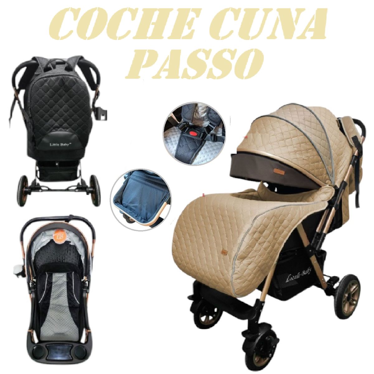 GENERICO - Nuevo Coche Cuna Mango Reversible Passo-Beige