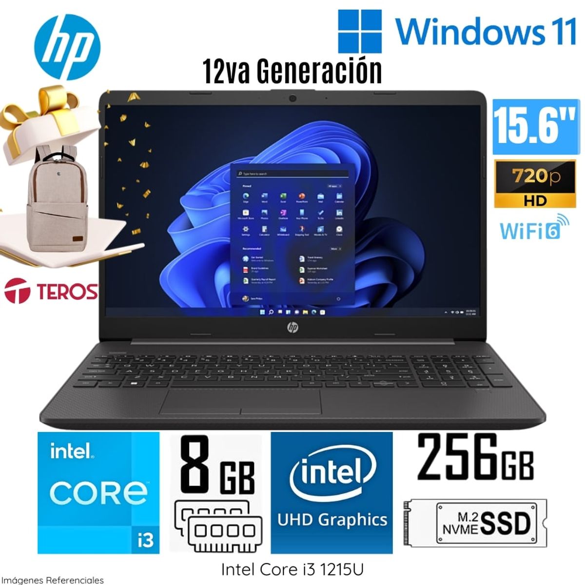 HP - Laptop HP 250 G9  Intel Core i3-1215U 8GB RAM 256GB SSD 15.6 HD  9P7L0AT + Regalo