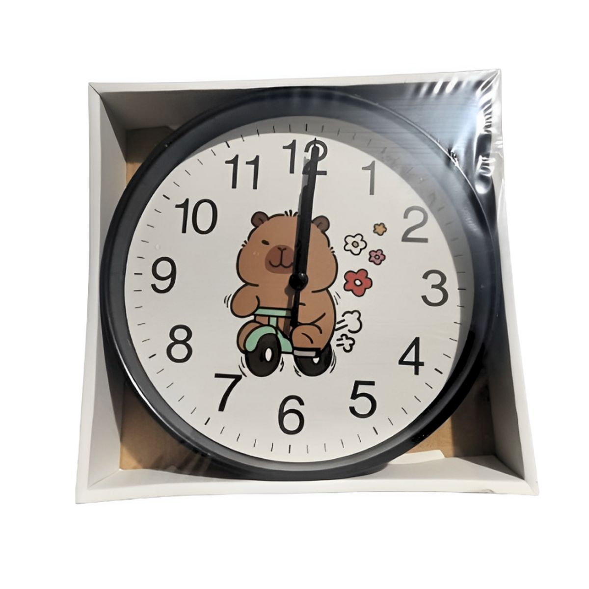 GENERICO - RELOJ NEGRO DE PARED CAPIBARA EN BICI