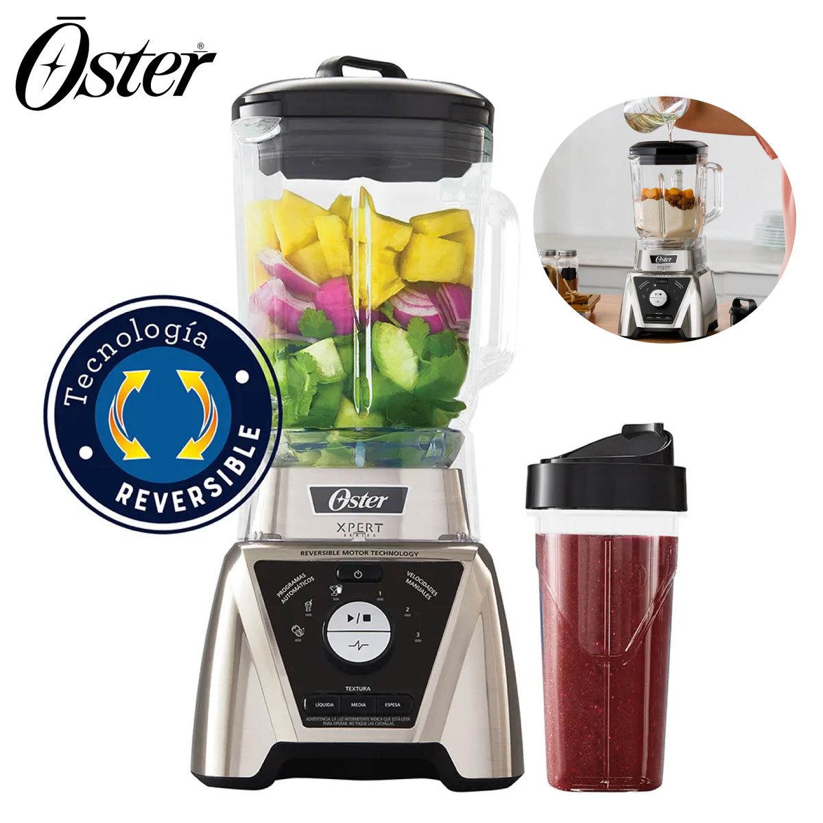 OSTER - Licuadora Oster control de textura y un Blend-N-Go BLST3B-CPG