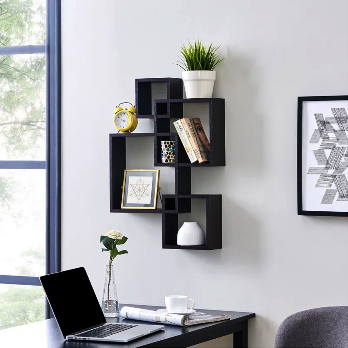 GENERICO - Repisa Flotante Melamina Asimétrica 75x60cm Negro