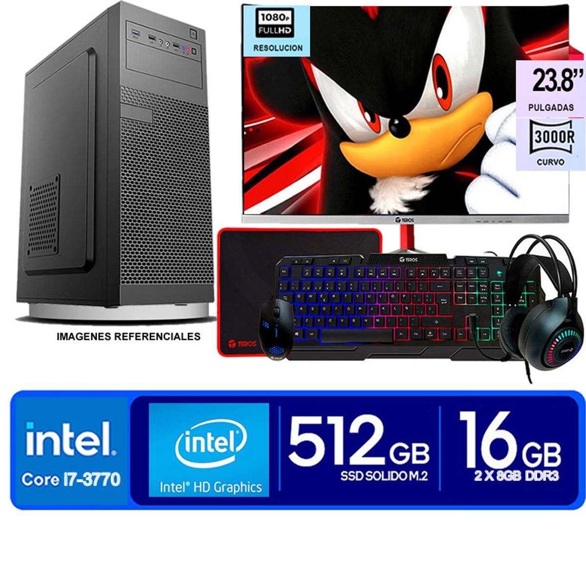 INTEL - Computadora Pc Intel Core i7 3770  Monitor 24 fhd' RAM 16 GB SSD 500 GB