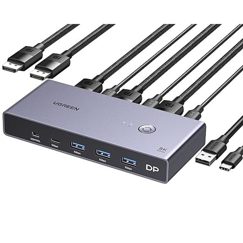UGREEN - Switch KVM Displayport de 8K DP 1.4  2 Computadoras UGREEN (25962)