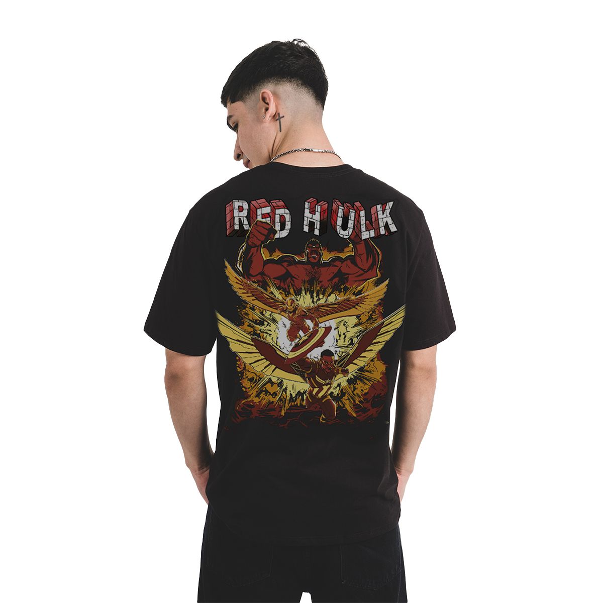 MARVEL - POLO OVERSIZE MC HOMBRE CAPITAN AMERICA NEGRO