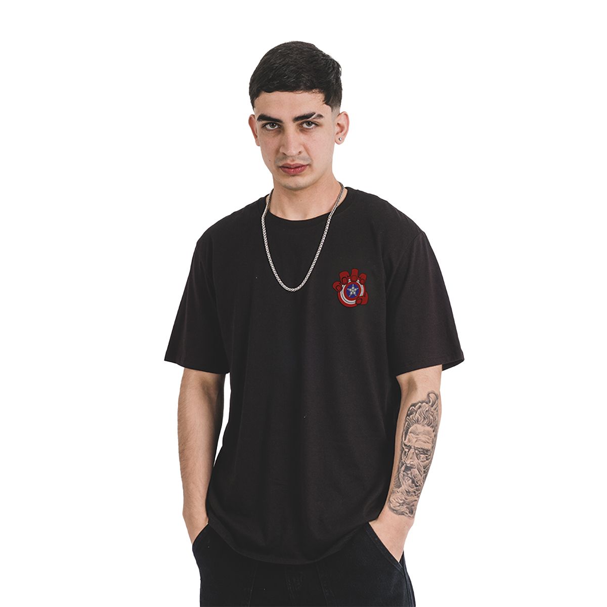 MARVEL - POLO OVERSIZE MC HOMBRE CAPITAN AMERICA NEGRO