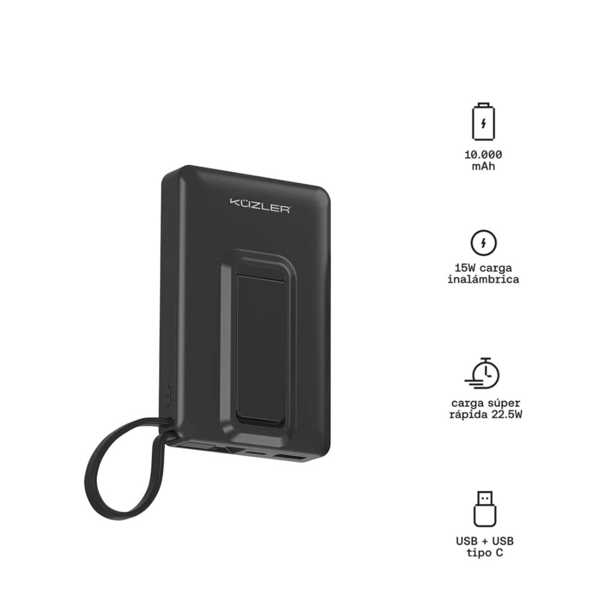 KUZLER - Powerbank 10,000 mAh carga inalámbrica Kuzler