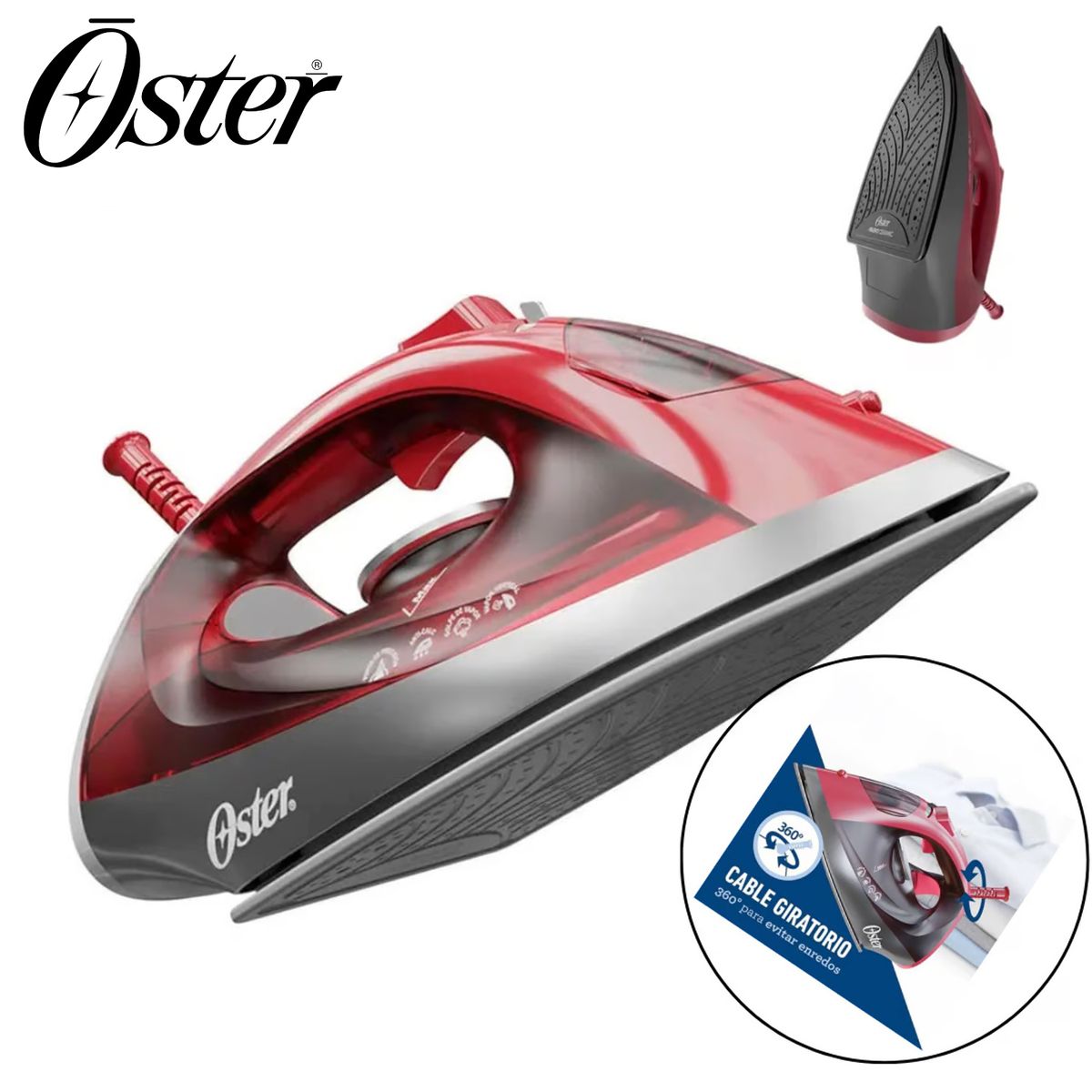 OSTER - PLANCHA DE VAPOR OSTER ROJA CON BASE DE CERAMICA GCSTBS6051