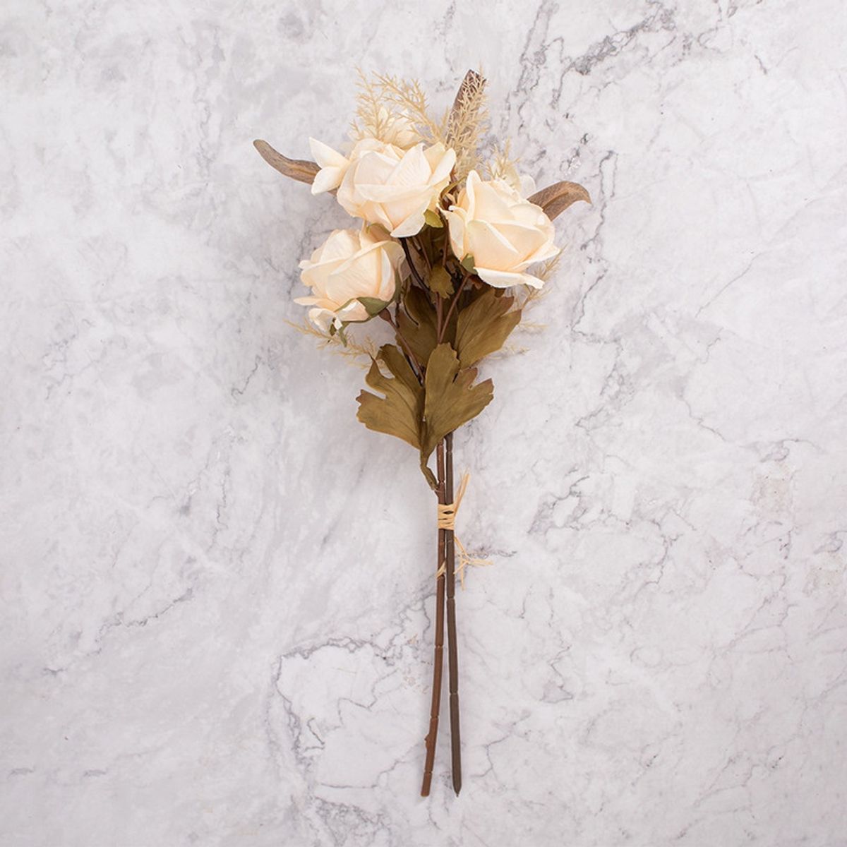 PANADECOR - Rosa Artificial en Vara con 4 Flores Beige