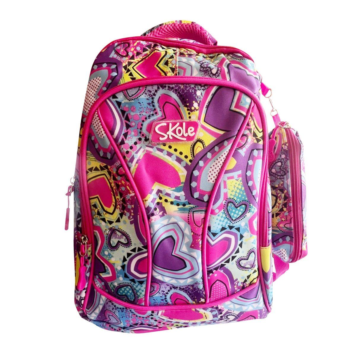 GENERICO - Set Mochila Cartuchera Juvenil 3 Cierres Diseño Corazones