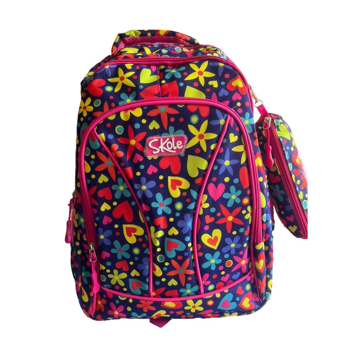 GENERICO - Set Mochila Cartuchera Juvenil 3 Cierres Diseño Flores