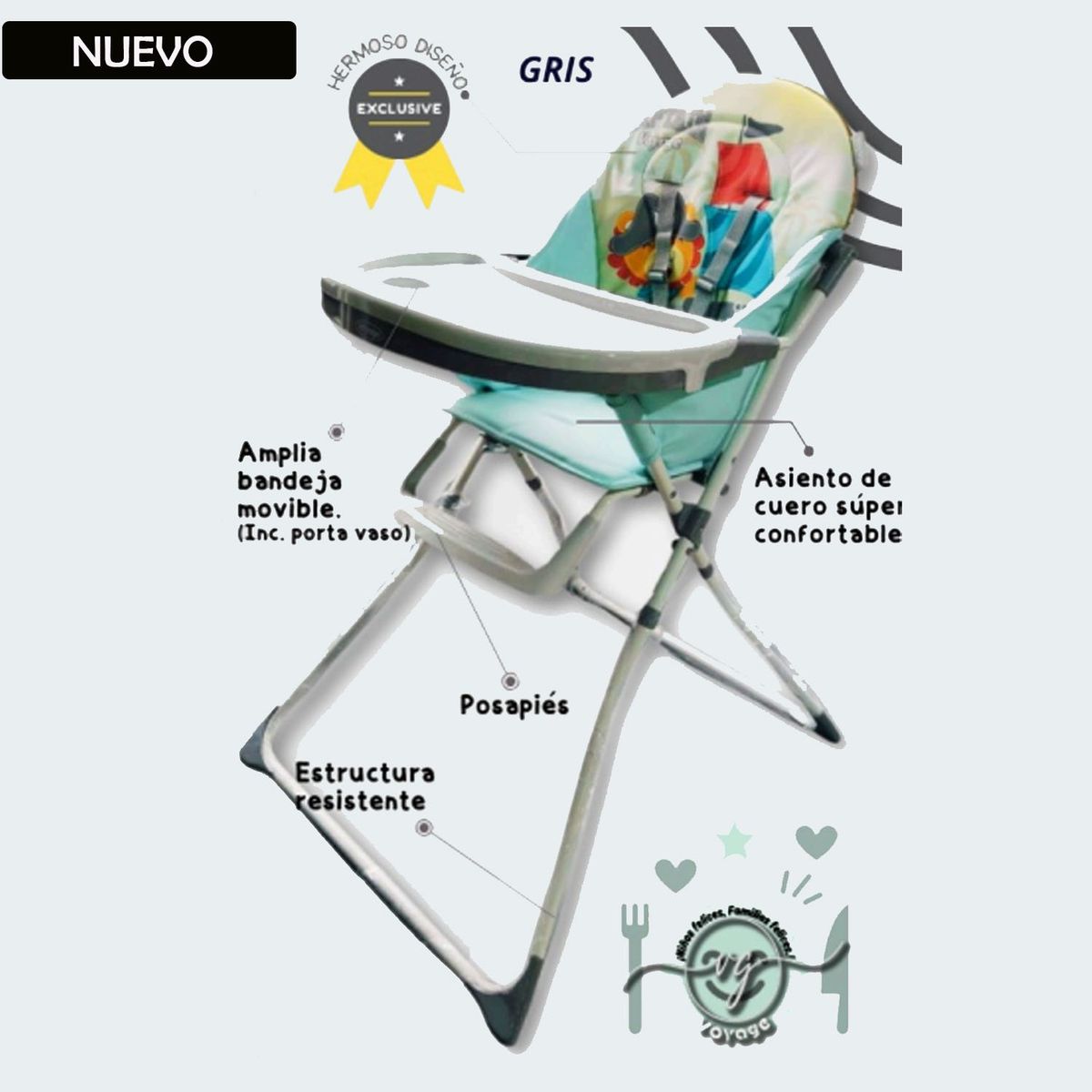 VOYAGE - Silla de Comer para Bebe VOYAGE Gris