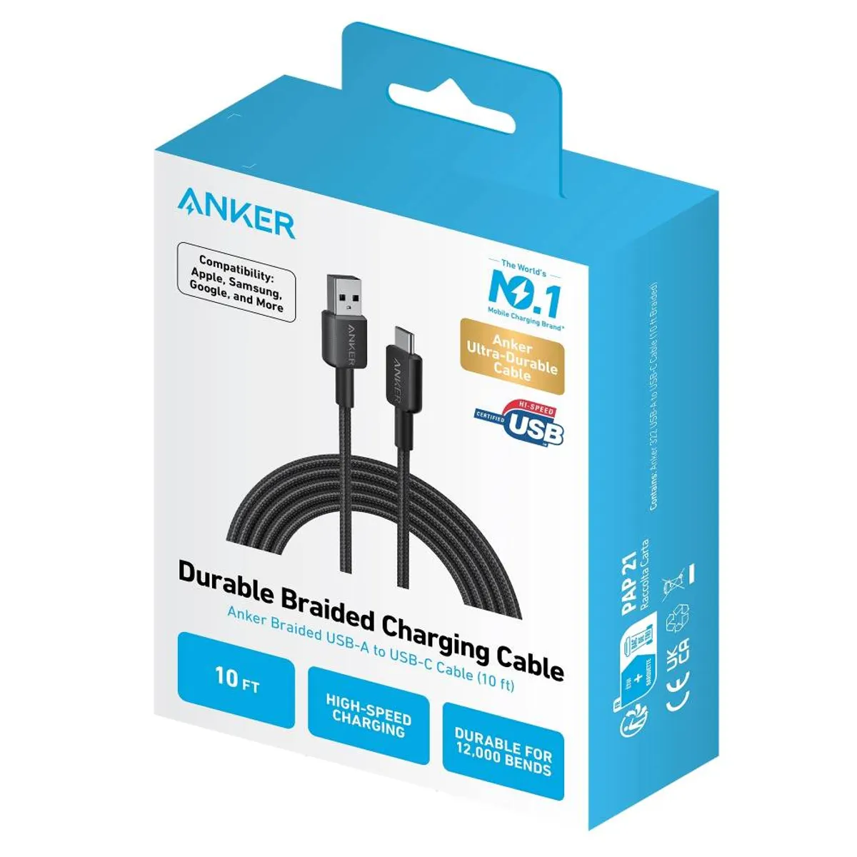 ANKER - Cable Anker 322 Braided USB-A a USB-C Máxima Durabilidad 3 Metros
