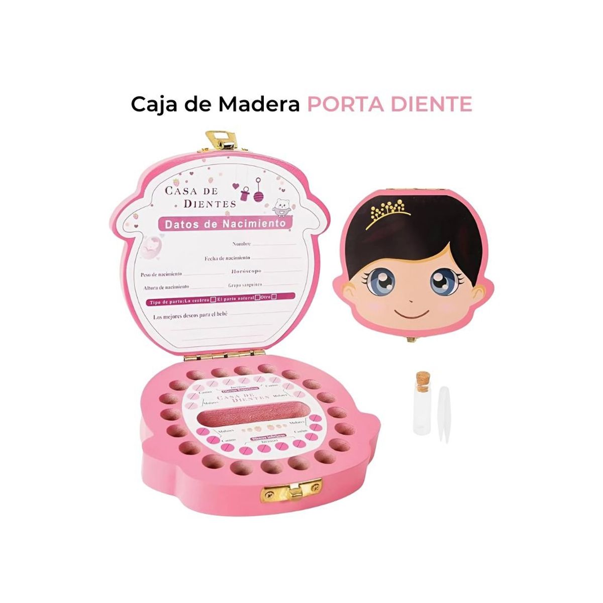 GENERICO - Caja de Madera Porta Diente Colorida Para Niñas
