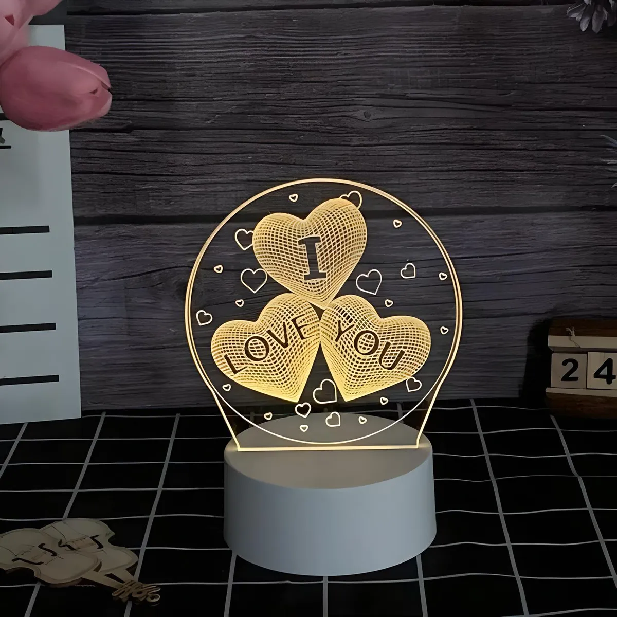 GENERICO - LÁMPARA LUZ LED ILUSIÓN 3D LUZ CÁLIDA DE NOCHE DISEÑO CORAZÓN