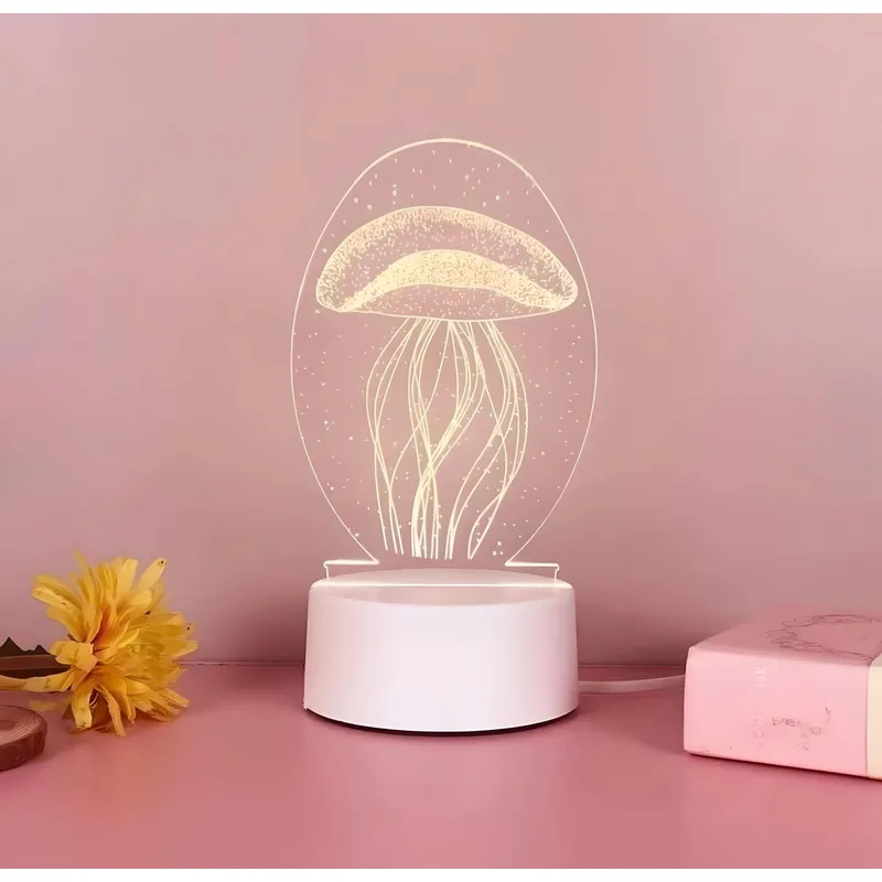 GENERICO - LÁMPARA LUZ LED ILUSIÓN 3D LUZ CÁLIDA DE NOCHE DISEÑO MEDUSA