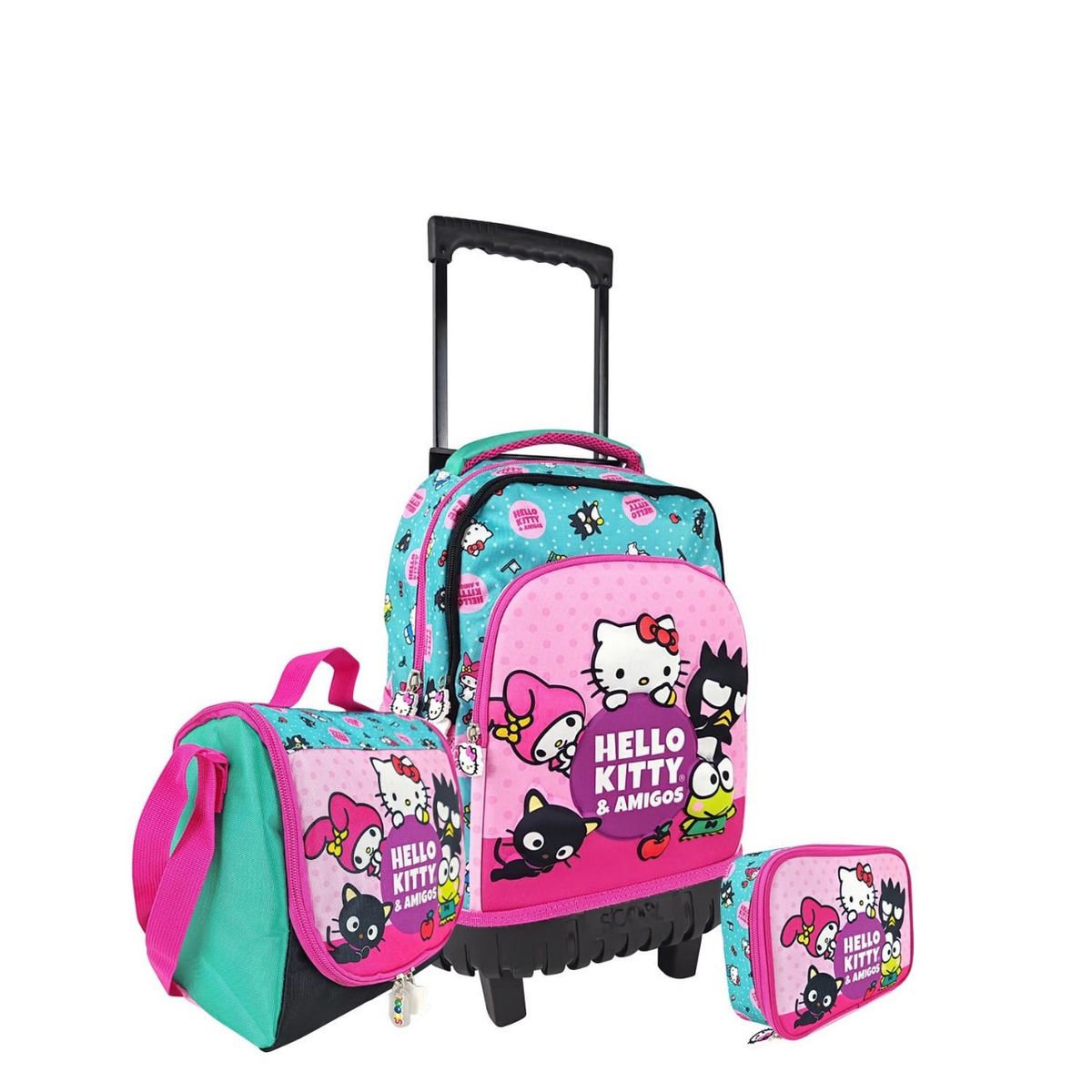 SCOOL - SET MOCHILA HELLO KITTY Y AMIGOS OFICIO MOCHIRUEDAS PREMIUM 3 PZAS