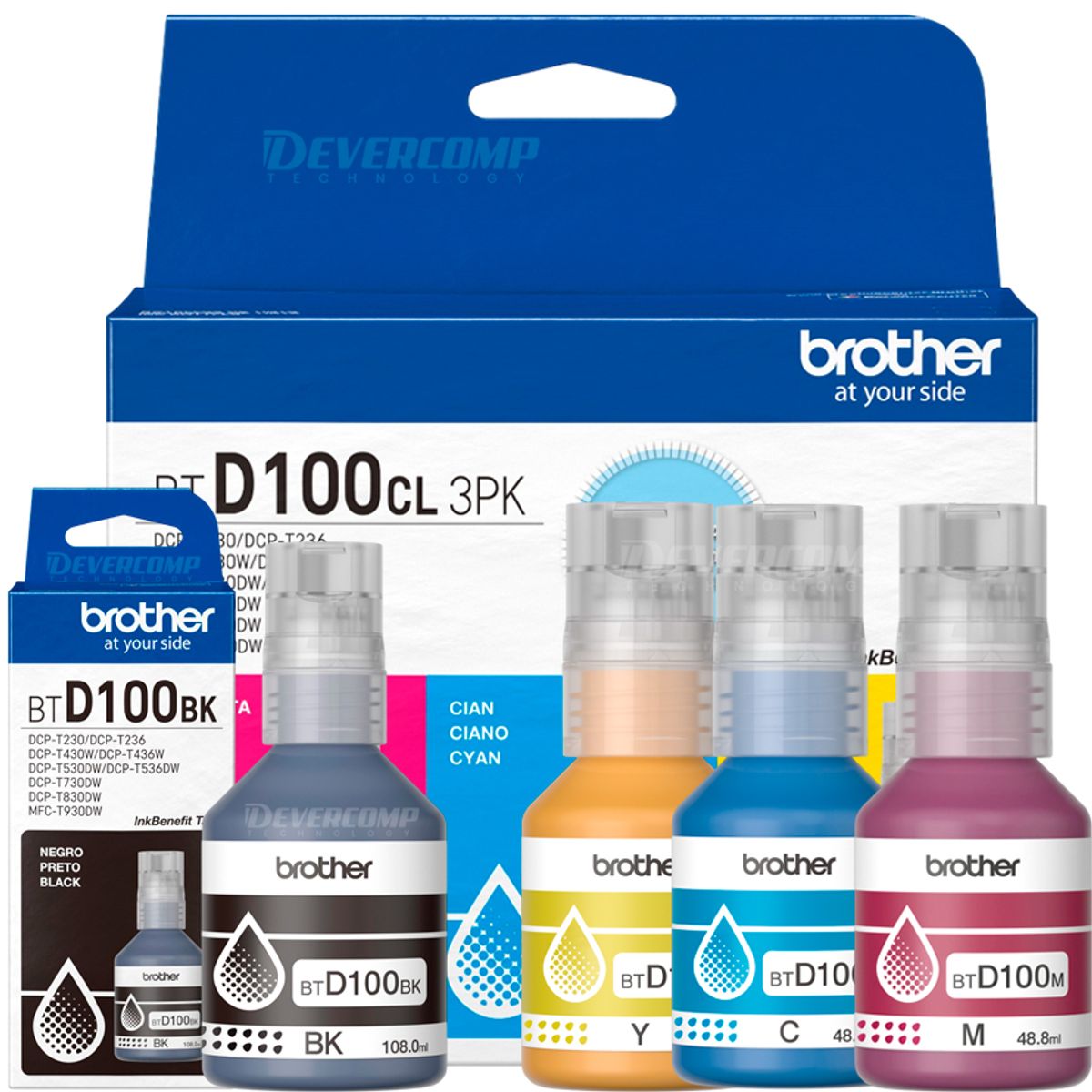 BROTHER - Kit de Tintas Brother BTD100CL 3PK + BTD100BK