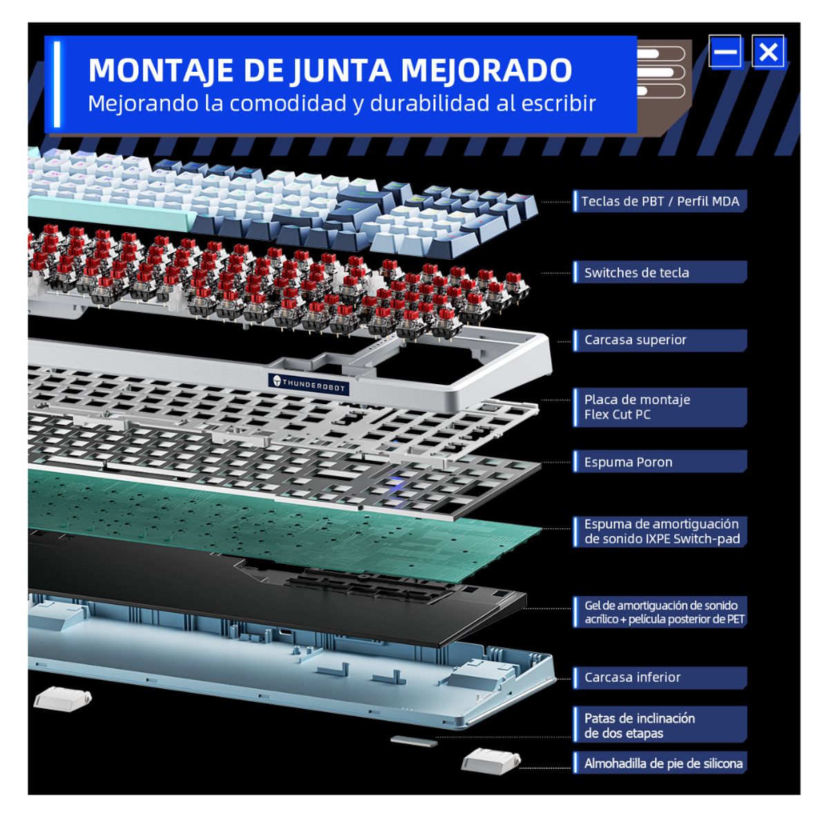 THUNDEROBOT - Teclado Mecánico Gamer Thunderobot K98 Switches Rojos Outemu