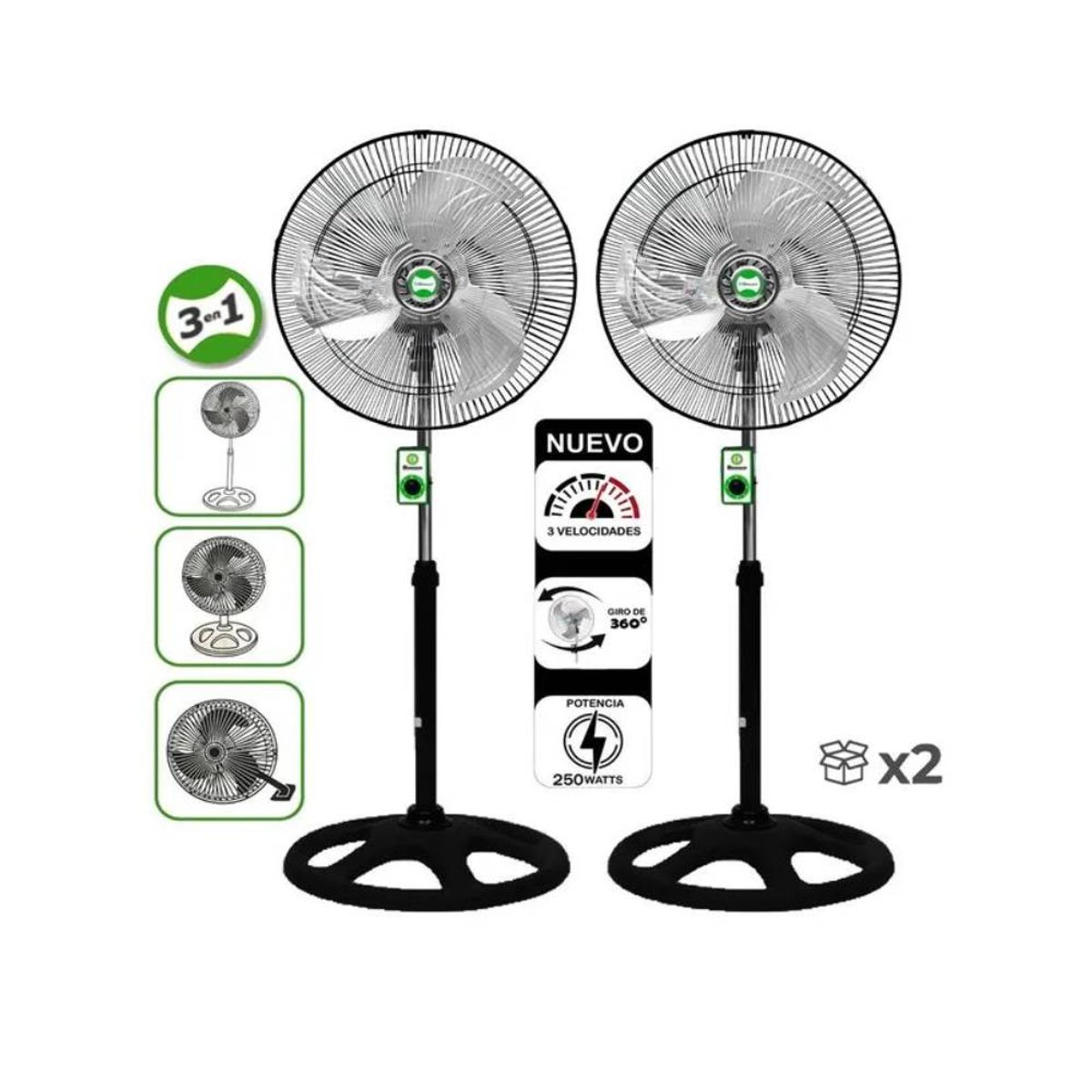 BOSSKO - Ventilador Bossko BK-8220VO 3 en 1 De 18" caja de 2U Negro