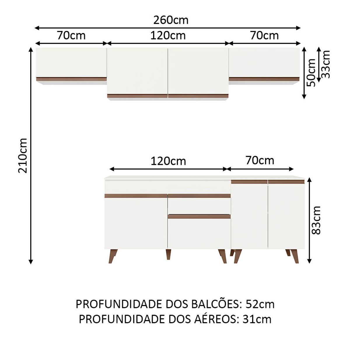 MADESA - Mueble de Cocina Integral Reims 260 cm - Con Encimera 10