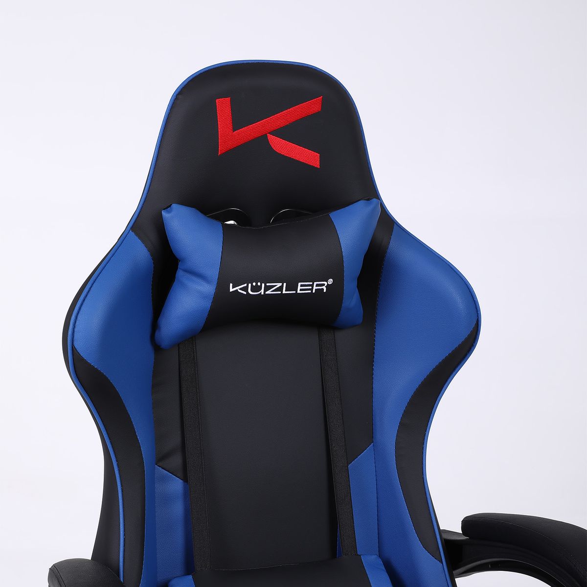 KUZLER - Silla Gamer Kuzler Azul Masajeador Lumbar Reposapiés y Base Metálica RIK-101A