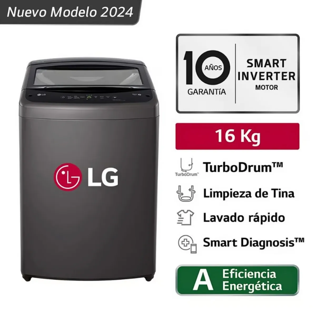 LG - Lavadora LG 16 kg Carga Superior Smart Inverter Turbo Drum WT16BVTB