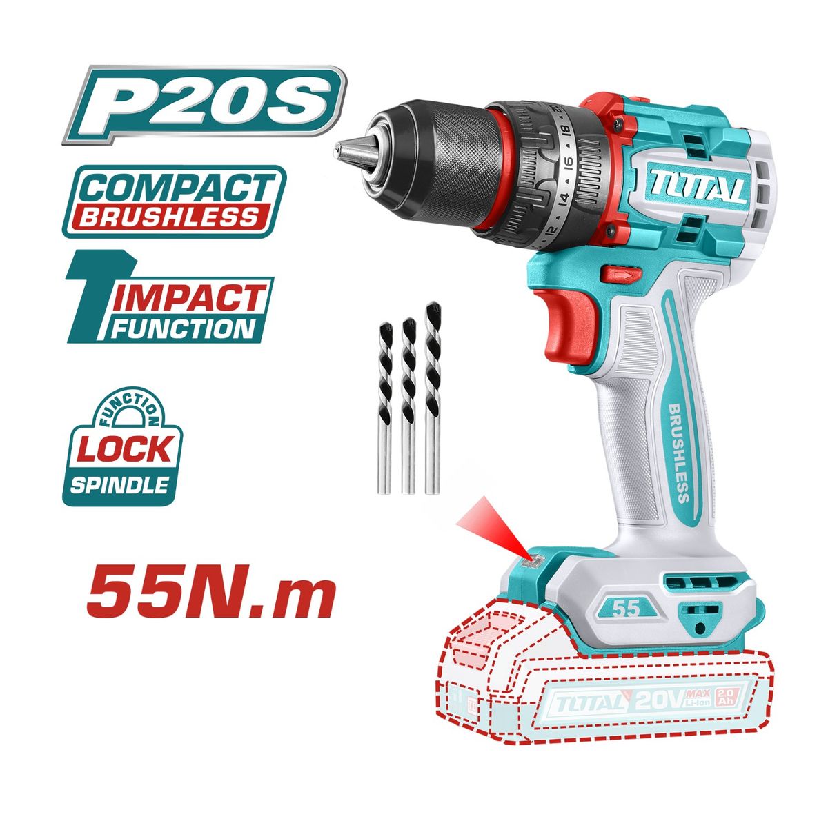 TOTAL TOOLS - Taladro percutor 55nm solo cabezal Total