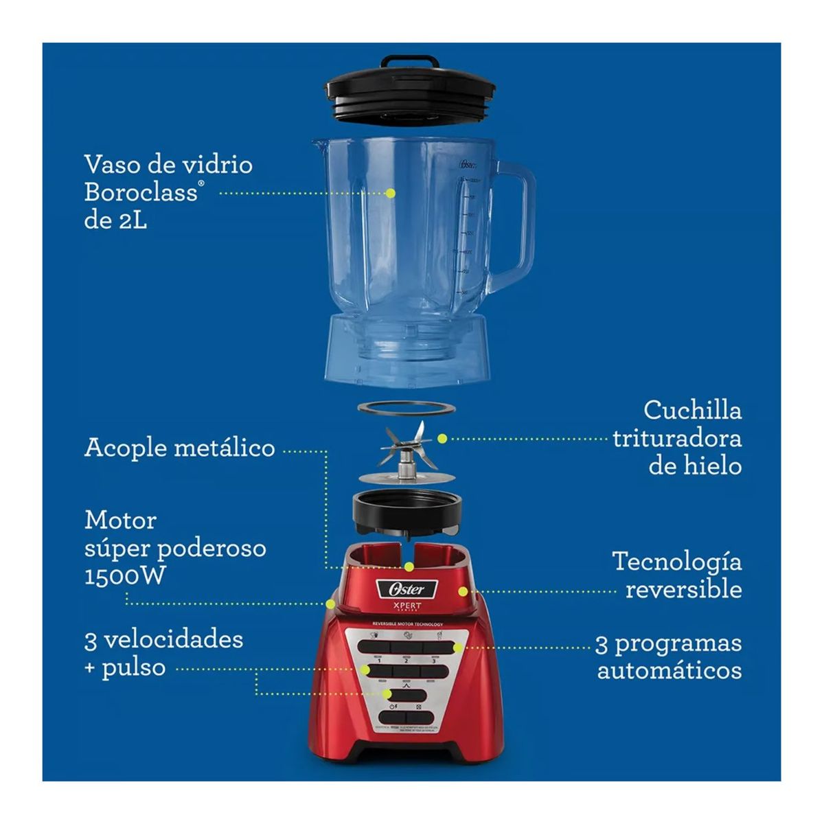 OSTER - Licuadora Oster Xpert Series Vaso Boroclass  2L BLST3A-R2G