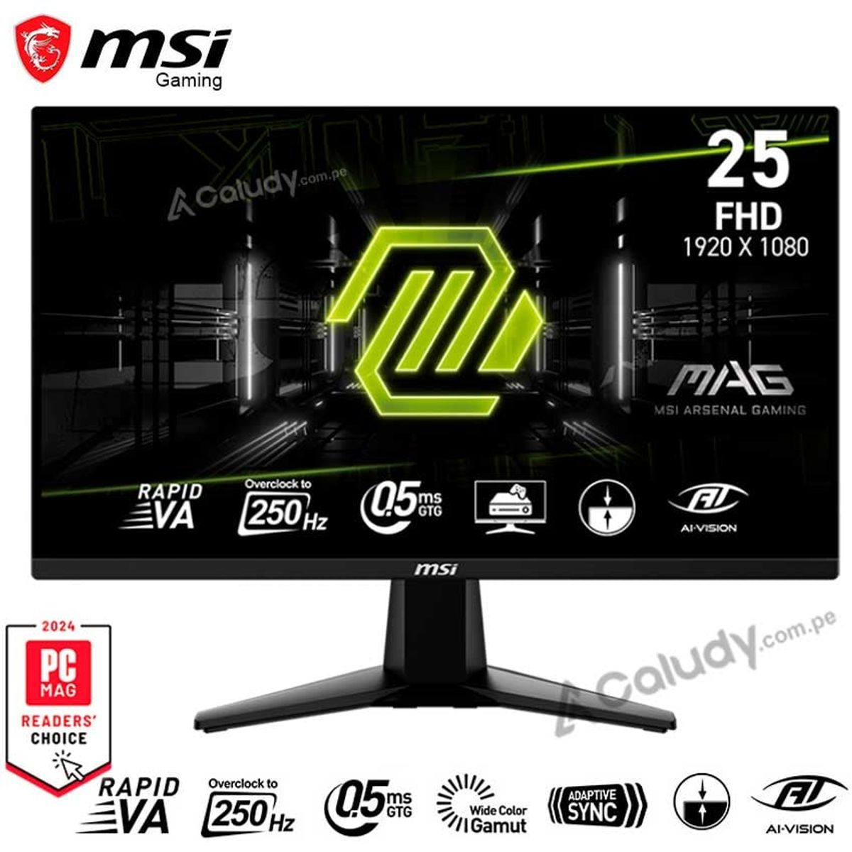 MSI - Monitor Plano MSI Gamer 255XFV RAPID VA FHD 250Hz OC 05ms - Negro