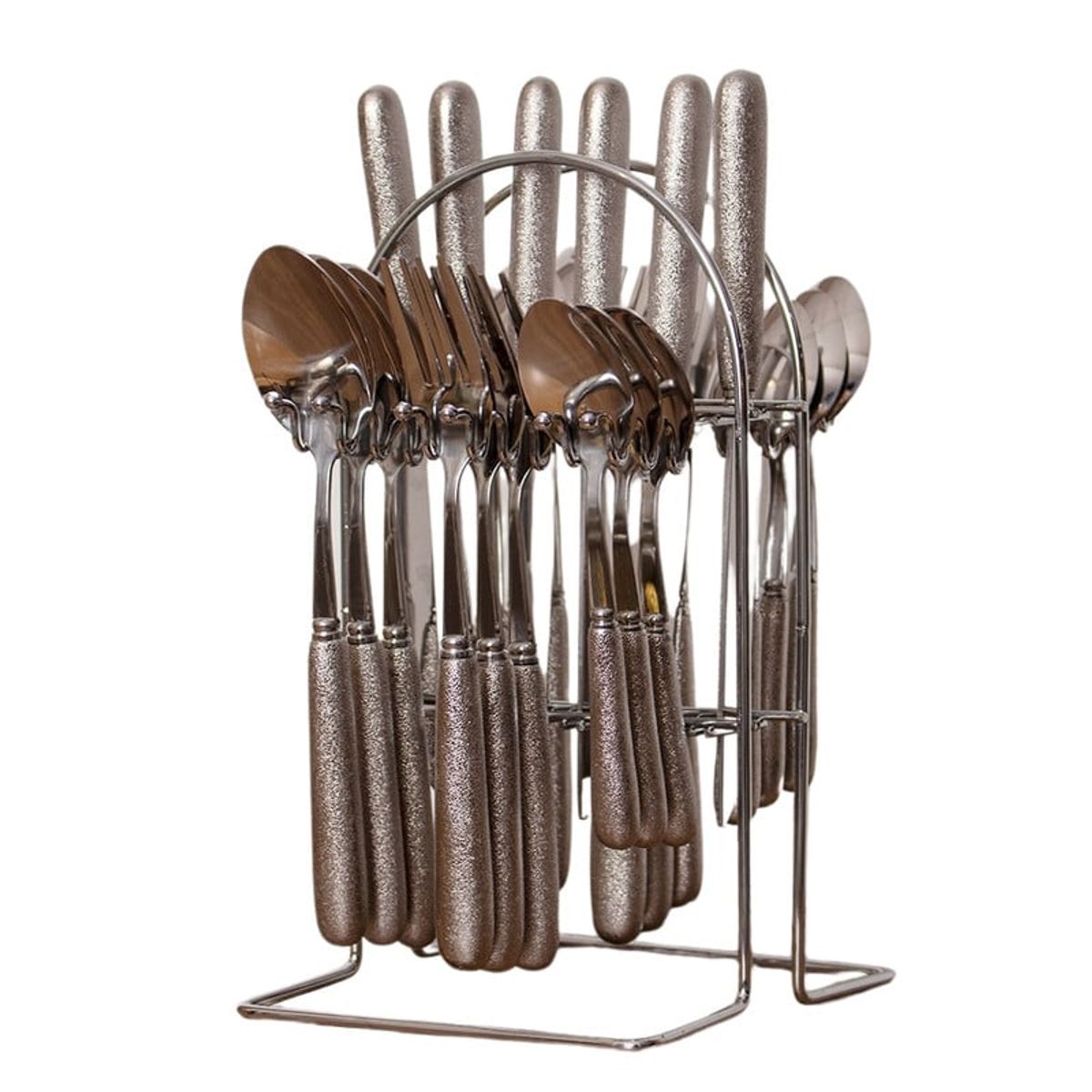 PANADECOR - Juego De Cubiertos Plateados De Acero Con Soporte 24 Piezas 25Cm