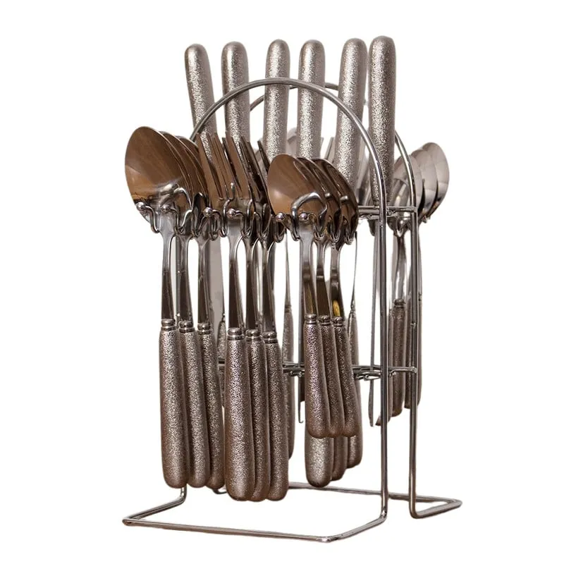 PANADECOR - Juego De Cubiertos Plateados De Acero Con Soporte 24 Piezas 25Cm