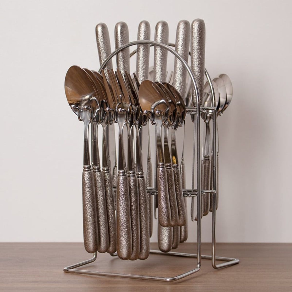 PANADECOR - Juego De Cubiertos Plateados De Acero Con Soporte 24 Piezas 25Cm