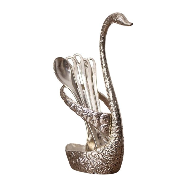 PANADECOR - Porta Cubiertos Panadecor Cisne Plateado Con 6 Cucharitas 15.5Cm Acero