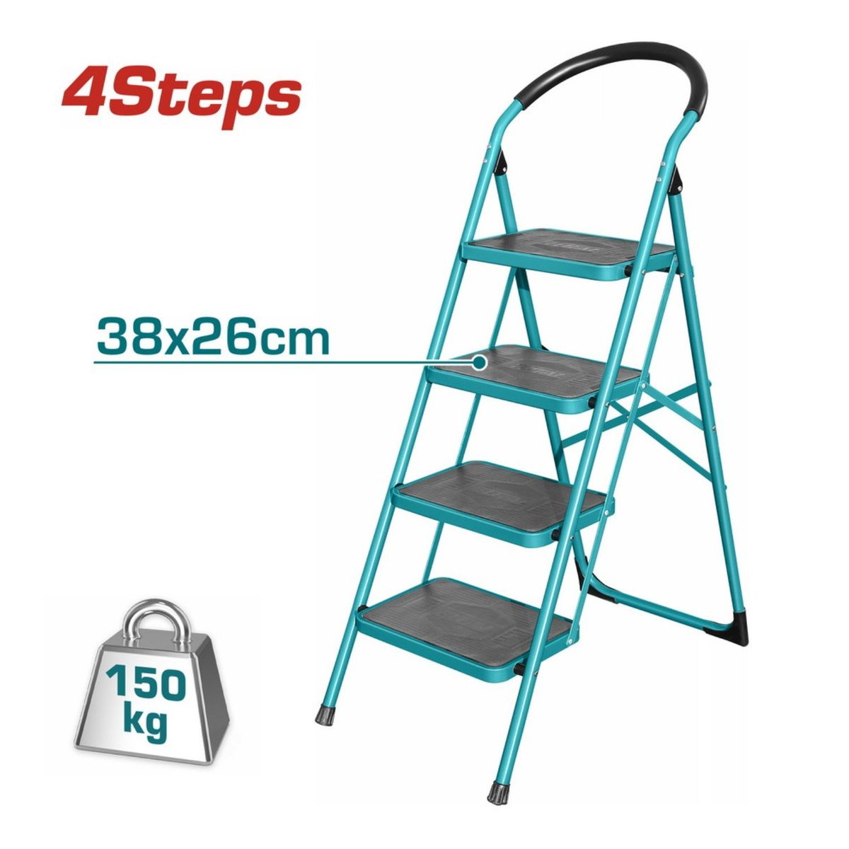 TOTAL TOOLS - Escalera tubular de acero 4 pasos soporta 150kg Total
