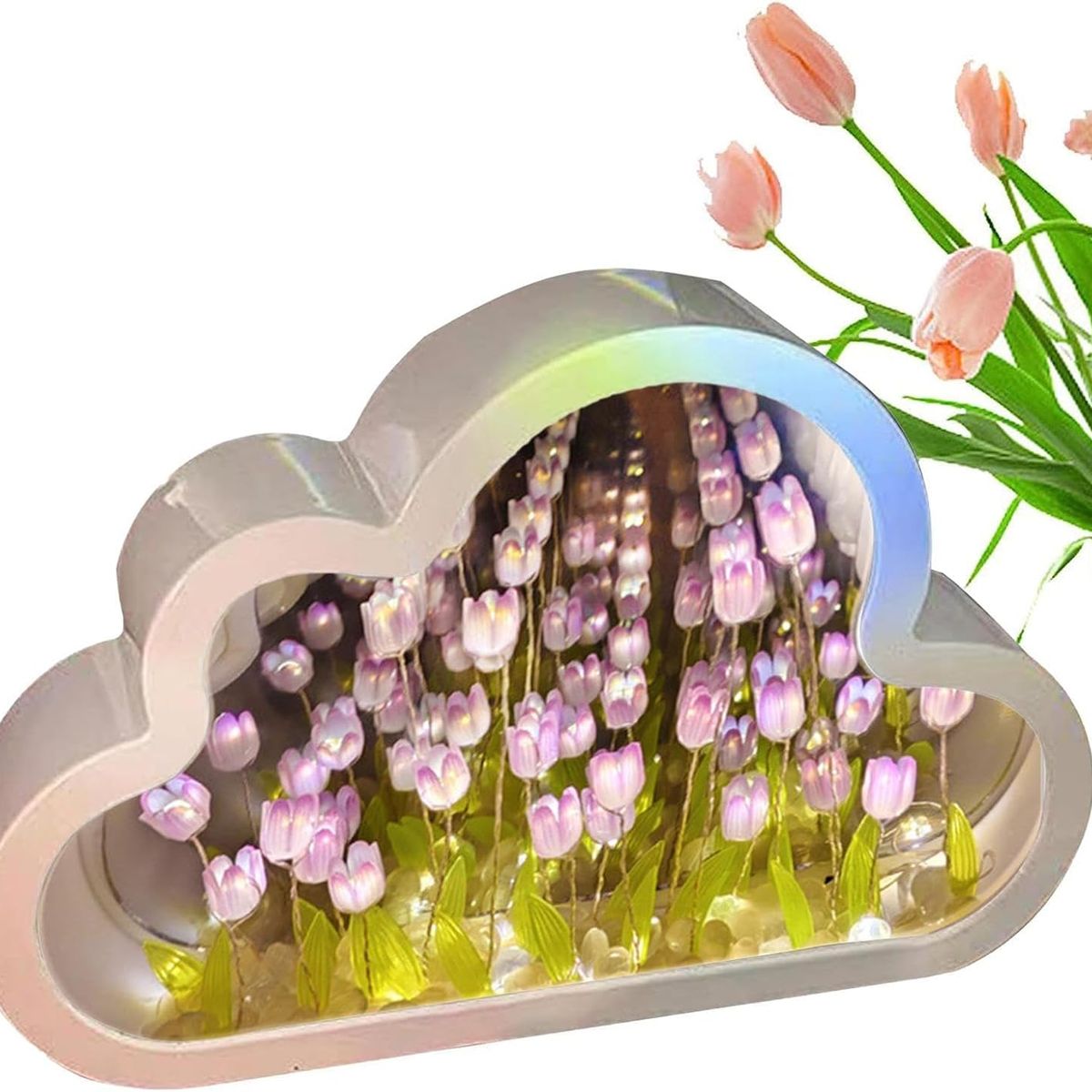GENERICO - LÁMPARA DE TULIPANES GRANDE ESPEJO 3D NUBES INFINITO PARA ARMAR