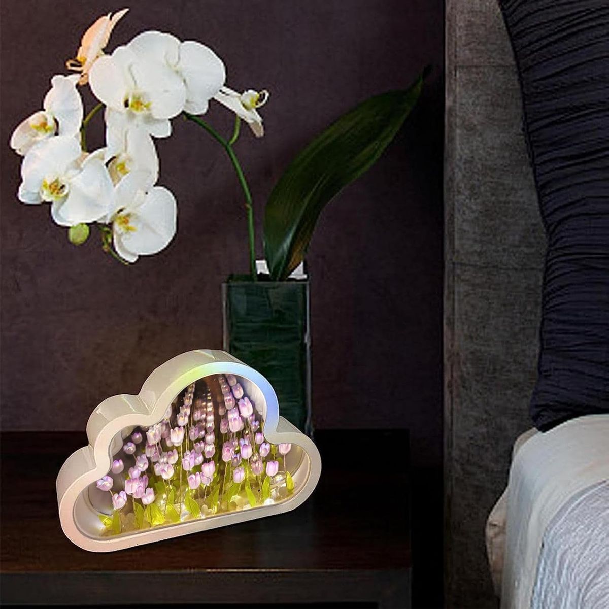 GENERICO - LÁMPARA DE TULIPANES GRANDE ESPEJO 3D NUBES INFINITO PARA ARMAR