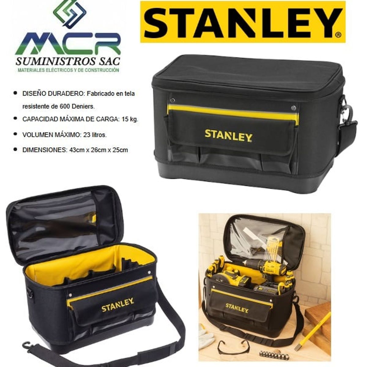 STANLEY - Bolso de Herramientas Tapa Plana STANLEY 16PULG 43X26X25CM