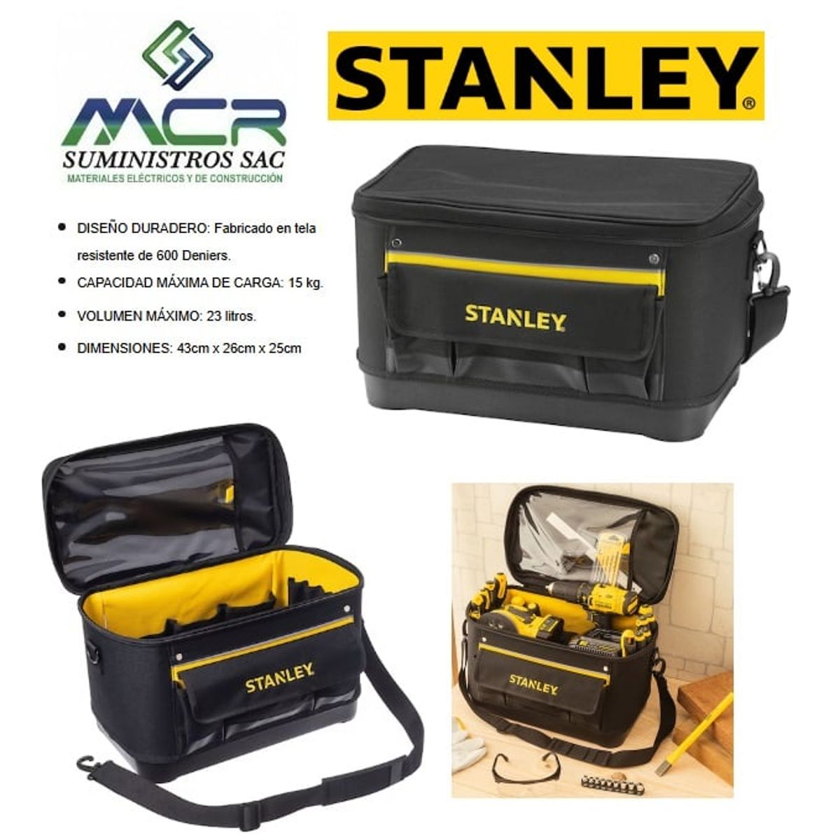 STANLEY - Bolso de Herramientas Tapa Plana STANLEY 16PULG 43X26X25CM