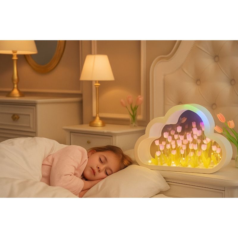 GENERICO - LÁMPARA GRANDE TULIPANES ESPEJO FORMA DE NUBE 3D LUCES PARA ARMAR