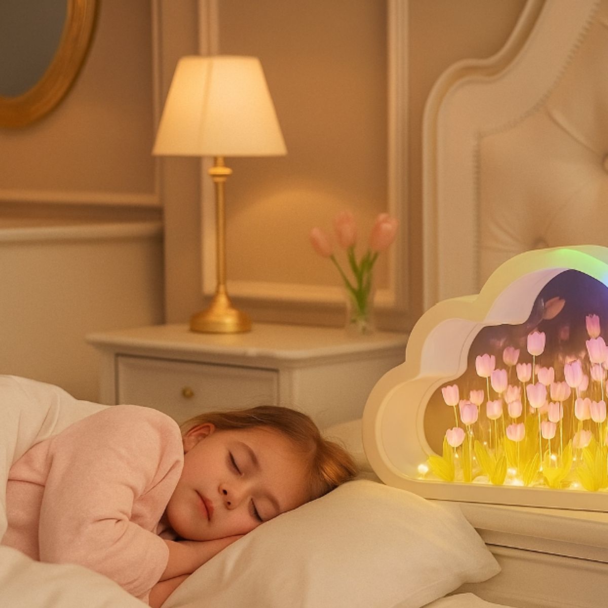 GENERICO - LÁMPARA GRANDE TULIPANES ESPEJO FORMA DE NUBE 3D LUCES PARA ARMAR