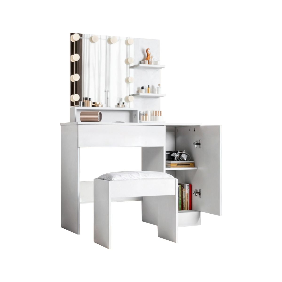 BH BARAKA HOME PREMIUM - Tocador Joyero Akrar con Espejo + Puff