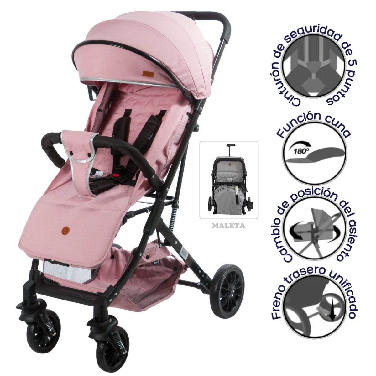 EBABY - Coche Maleta Balu con Sistema de amortiguación Rosado