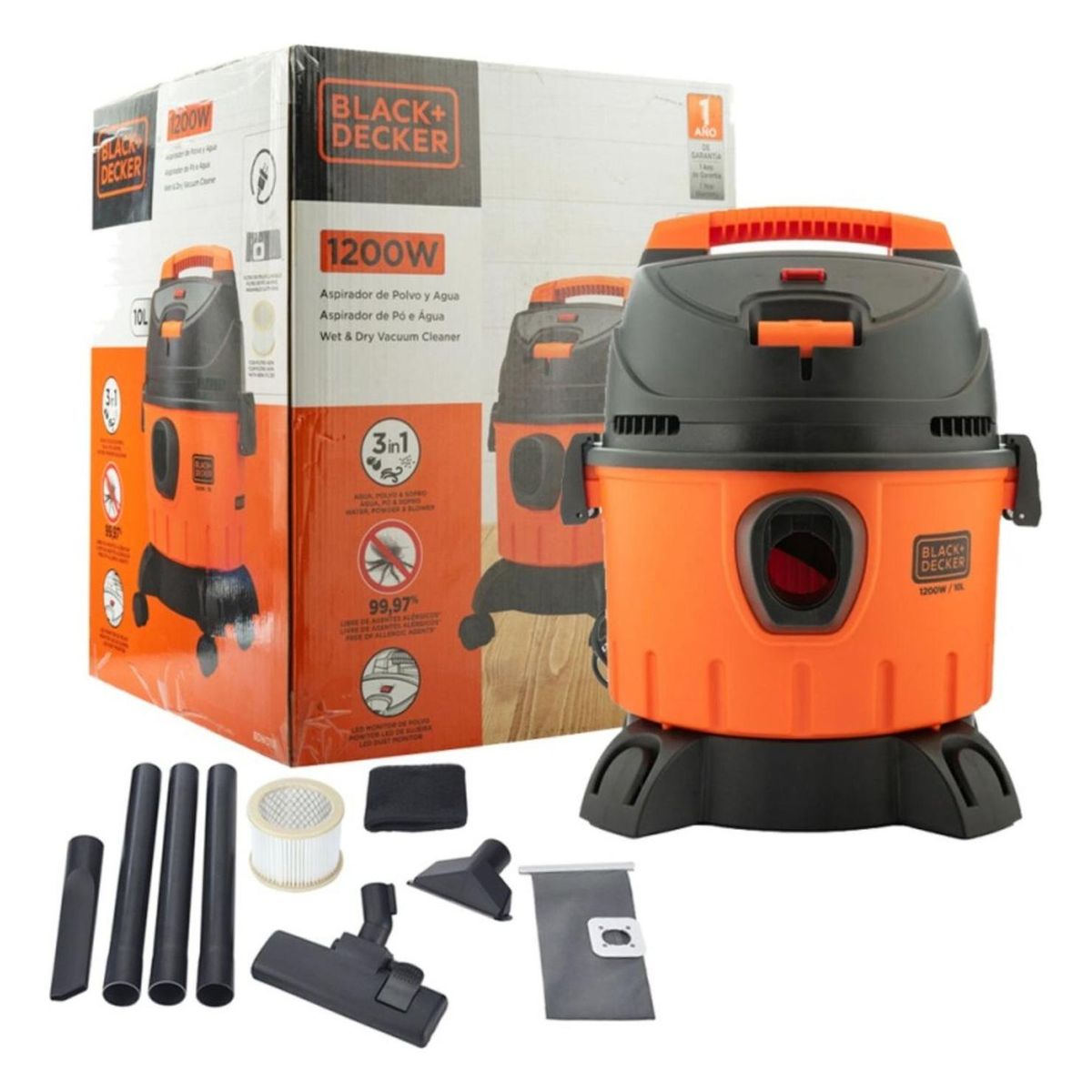 Black+Decker - Aspiradora Seco/Húmedo 1200W 10 L Black&Decker BDWD10-B2C